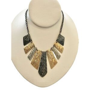 "Texture Tigress" Embossed Multi-tone Geometric Fringe Necklace